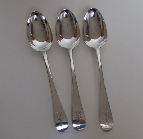 A Rare Set of Three 18th Century Silver Dessert Spoons.