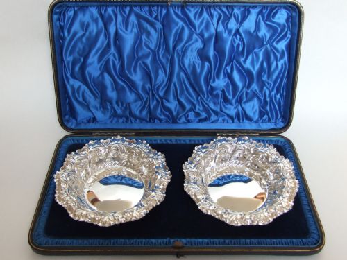 A Delightful Pair of Boxed Victorian Silver Sweetmeat Dishes.