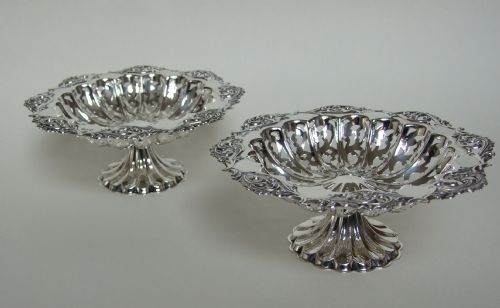A Fabulous Pair of Chester Silver Pedestal Sweetmeat Dishes.