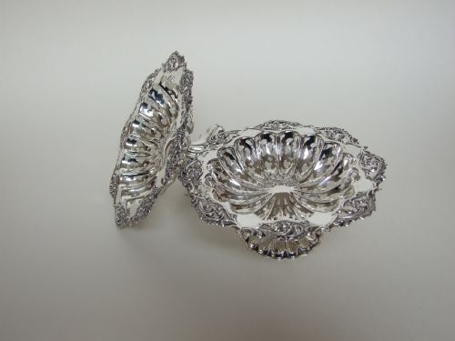 fig 1. A fabulous pair of Chester silver pedestal sweetmeat dishes.