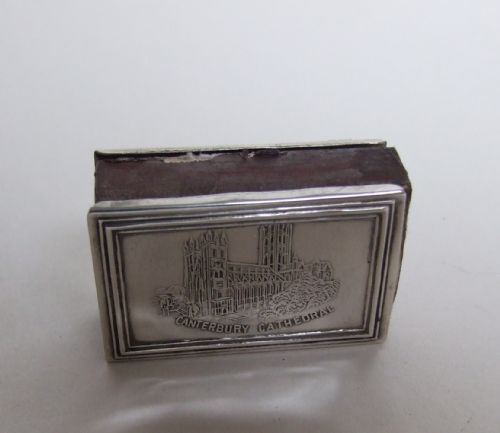 A Rare Edwardian Silver Match Box Case 'Canterbury Cathedral'.