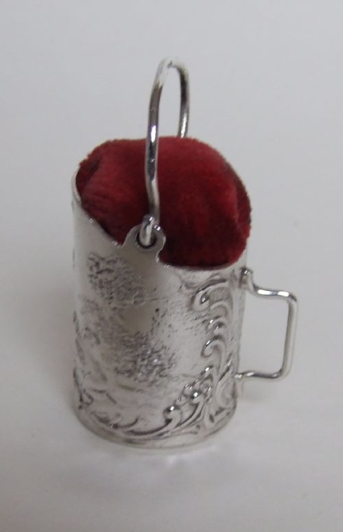 A Rare Novelty Silver Coal Scuttle Pincushion.