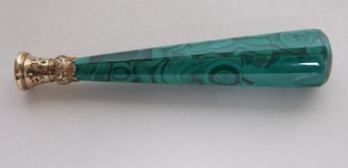 A Fabulous Malachite Seal with Gold Mount.