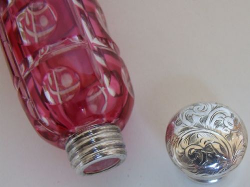 fig 1. A superb Victorian cranberry double ended scent bottle.