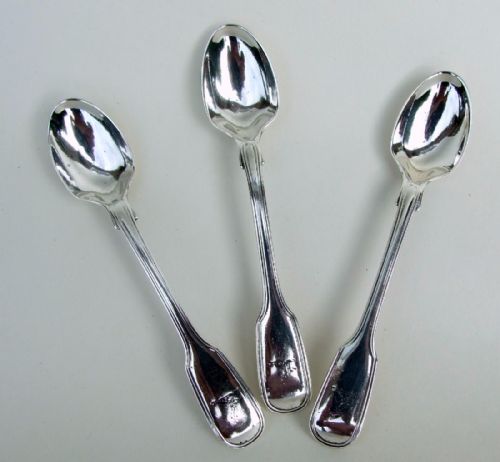 Three Victorian Silver Fiddle & Thread Egg Spoons.