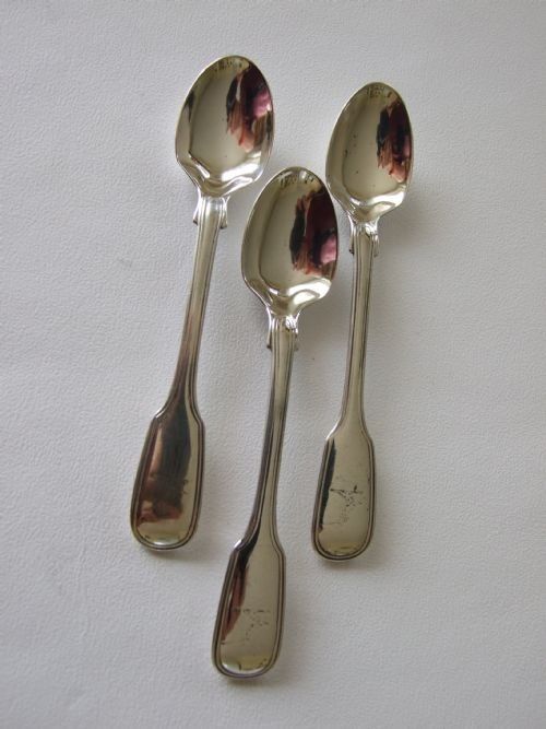 fig 1. Three Victorian silver fiddle & thread egg spoons.