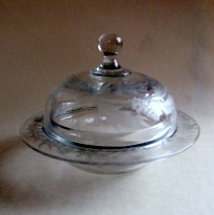 fig 1. A  Victorian etched lidded dish with holly and berries.
