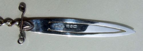 fig 1. A Victorian silver 'dagger' bookmark.