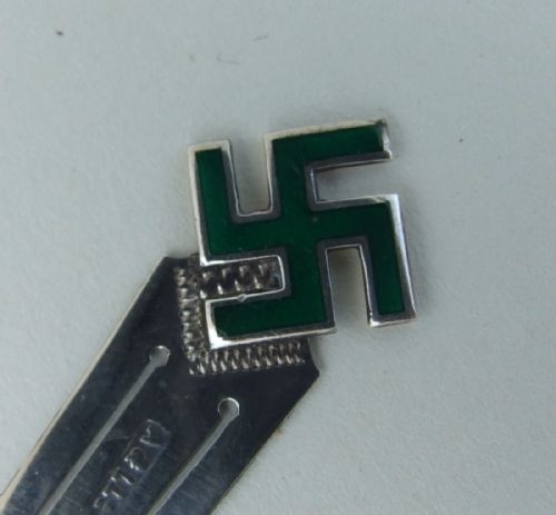 fig 1. A rare Edwardian 'good luck' silver swastika bookmark.