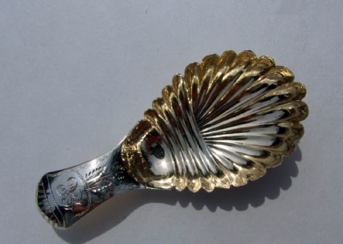 A Gorgeous William IV Silver Gilt Caddy Spoon.