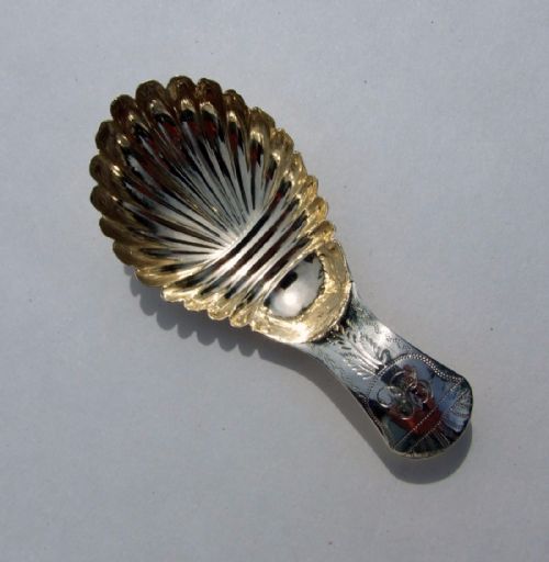 fig 1. A gorgeous William IV silver gilt caddy spoon.