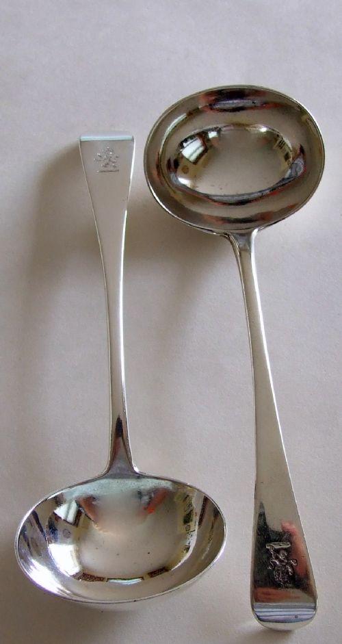 fig 1. A  pair of George Adams Victorian silver gravy/sauce ladles.