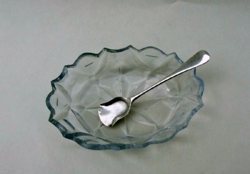 fig 2. A gorgeous 18th Century condiment dish and silver spoon.
