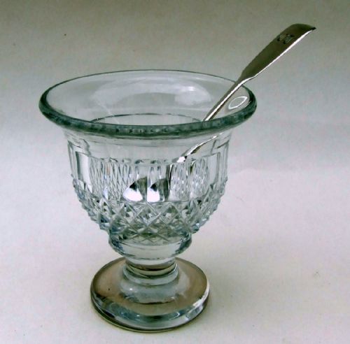 A Good Mid Victorian Cut Glass Condiment Tub and Silver Spoon.