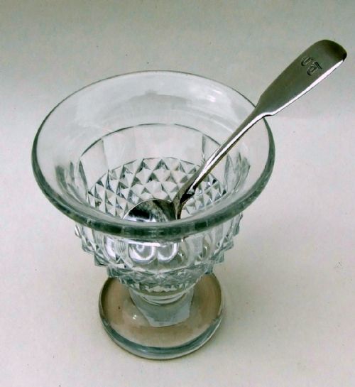 fig 1. A good mid Victorian cut glass condiment tub and silver spoon.