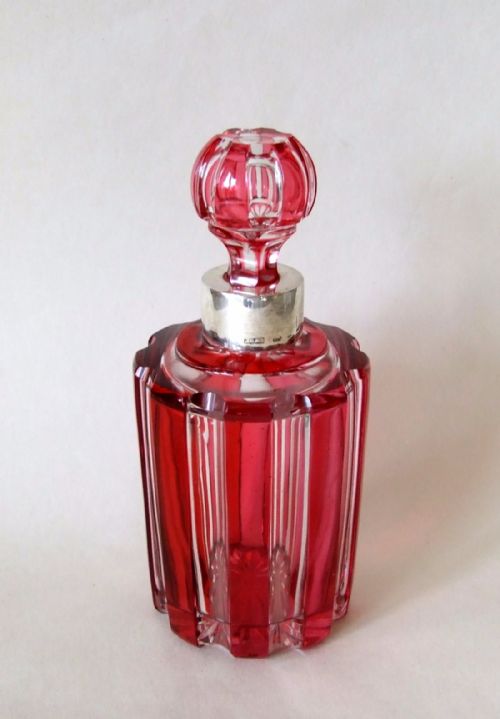 A Fabulous Victorian Silver & Cranberry Cologne Bottle.