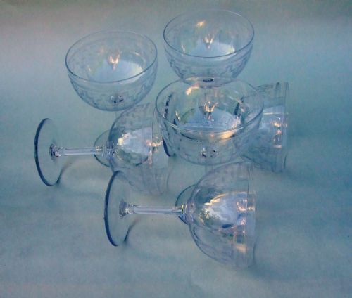 A Lovely Set of Six Edwardian Etched Champagne Bowls.