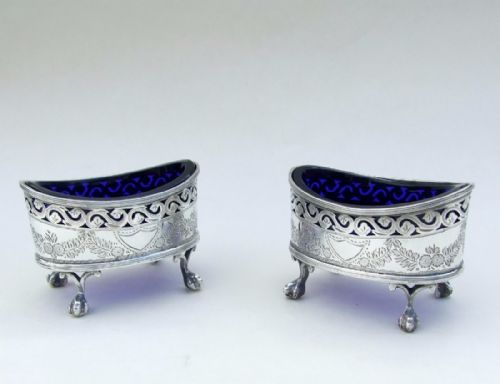 A Gorgeous Pair of Victorian Silver Boat Salts.