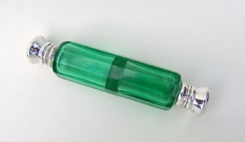 A Fabulous Victorian Silver Mounted Double Ended Uranium Scent Bottle