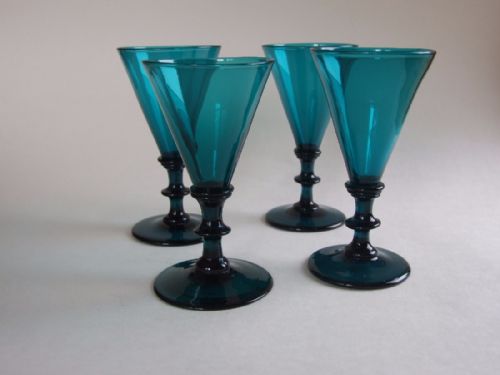 fig 1. A William IV set of four green wine flutes.