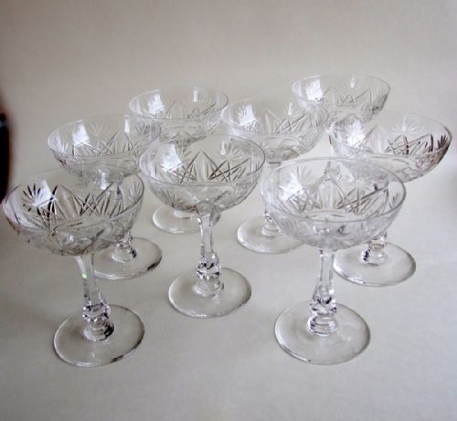A Fabulous Set of Eight Edwardian Cut Glass Champagne Bowls.