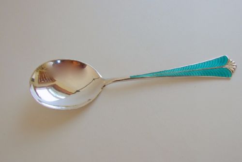 A David Anderson Silver & Guilloche Enamel Fruit Serving Spoon.