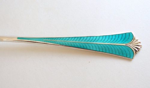 fig 1. A David Anderson silver & guilloche enamel fruit serving spoon.