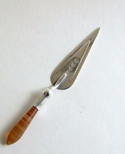 A Lovely Edwardian Silver & Banded Agate Trowel Bookmark.