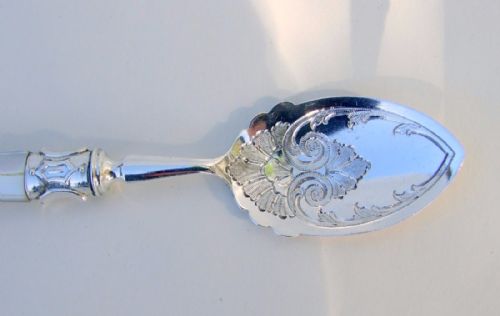 fig 1. A splendid Victorian silver & mother of pearl preserve spoon.