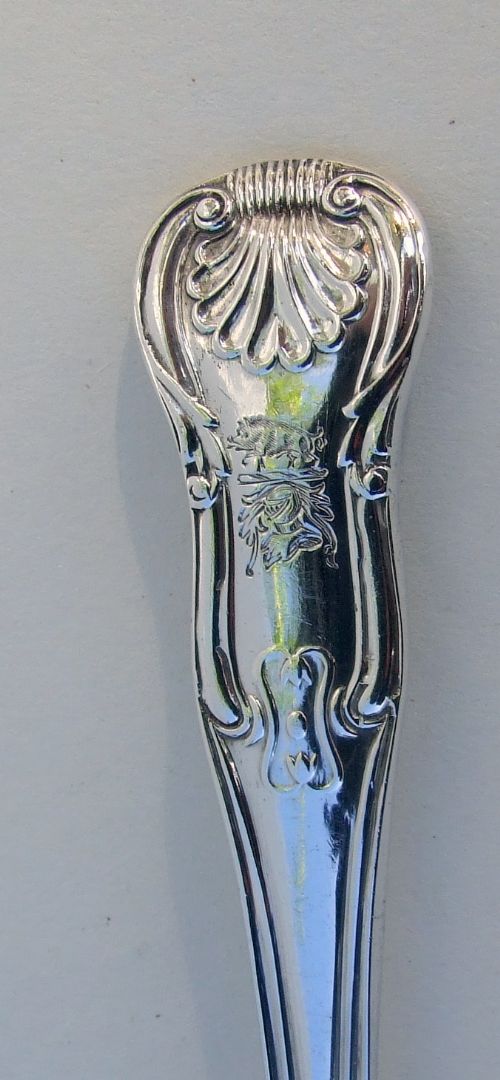 fig 1. A quality Kings hourglass large silver condiment spoon.