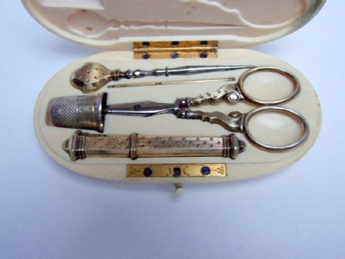 fig 1. A fabulous French silver gilt sewing kit.