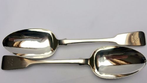 fig 1. A gorgeous pair of Victorian Irish silver serving spoons.