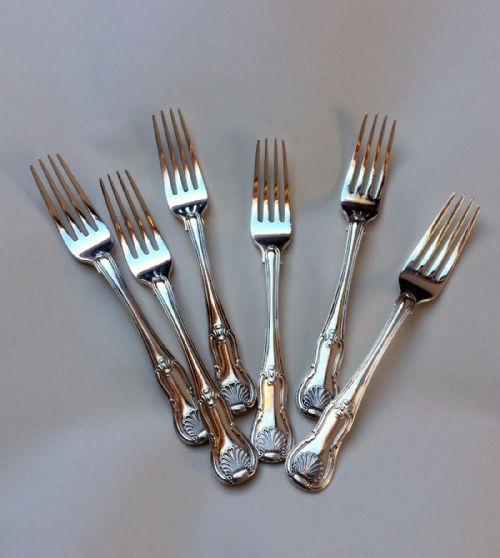 fig 1. A set of six George III silver kings hourglass pattern dessert forks.