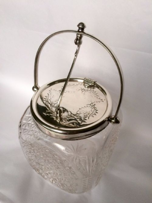 fig 1. A wonderful holly engraved silver plated biscuit barrel.