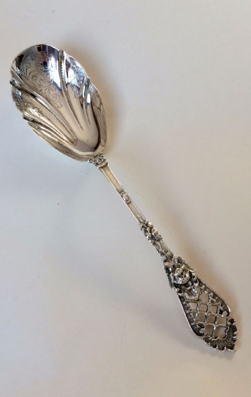 A Quality Pierced Victorian Silver Fruit or Dessert Serving Spoon.