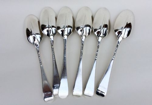 fig 2. An extremely rare set of six 18th Century rat-tail silver serving spoons