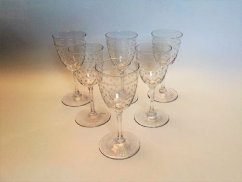 A Gorgeous Set of Six Victorian Star Engraved Sherry Glasses.