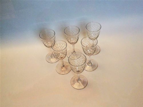 fig 1. A gorgeous set of six Victorian star engraved sherry glasses.