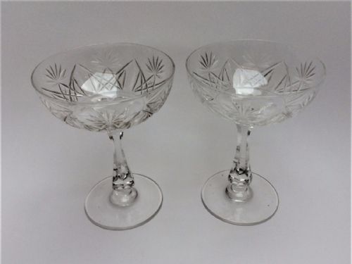 A Lovely Pair of French Cut Glass Champagne Bowls.
