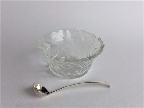 A Gorgeous Irish Glass Condiment Dish and Silver Spoon.