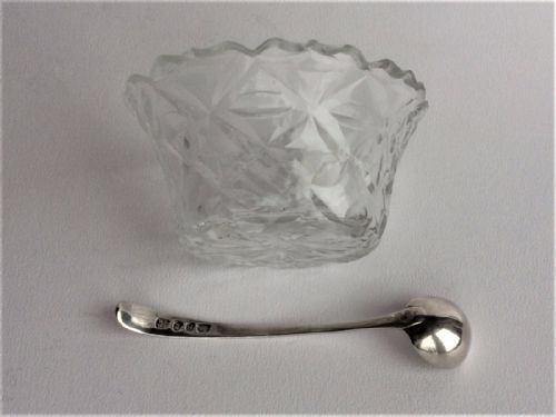fig 2. A gorgeous Irish glass condiment dish and silver spoon.