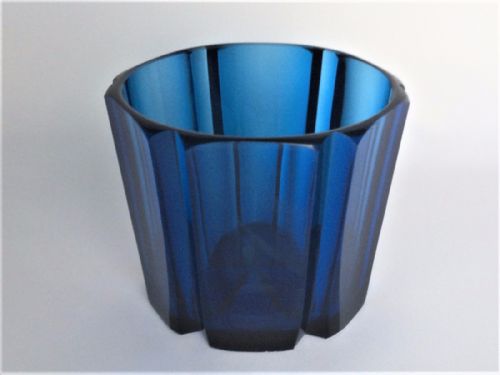 A Stunning Sea Blue Victorian Cut Glass Caddy Bowl.