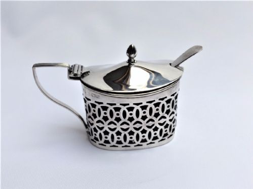 fig 1. An unusual Edwardian silver & amethyst mustard pot and spoon.