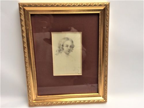 A Charming Victorian Pencil Drawing of a Pretty Young Girl.