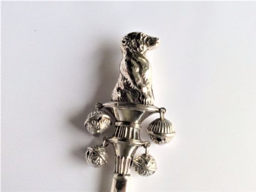 fig 1. A delightful Edwardian silver 'dog' motif rattle.