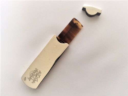 A Rare Edwardian Silver Travelling Moustache Comb.