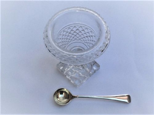 fig 1. A Georgian style cut glass condiment tub & silver spoon.