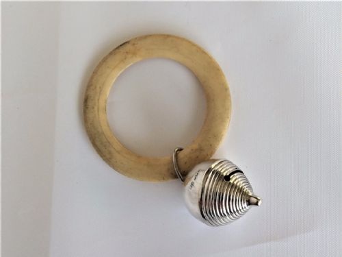 A Charming Silver Baby's Rattle and Teether.