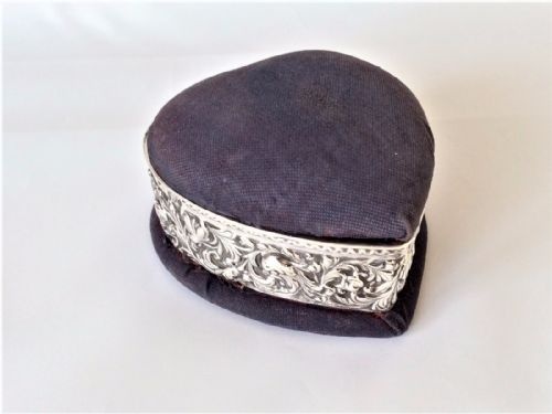 A Fabulous Victorian Heart Shaped Silver Trinket Box.