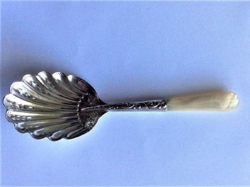 A Charming Victorian Silver & Mother-of-pearl Caddy Spoon.